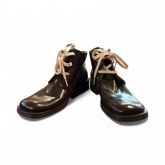 Vintage Kenneth Cole Square Toe Brown Leather Chukka Boots Made in Italy Size 41 - Picture 5 of 8